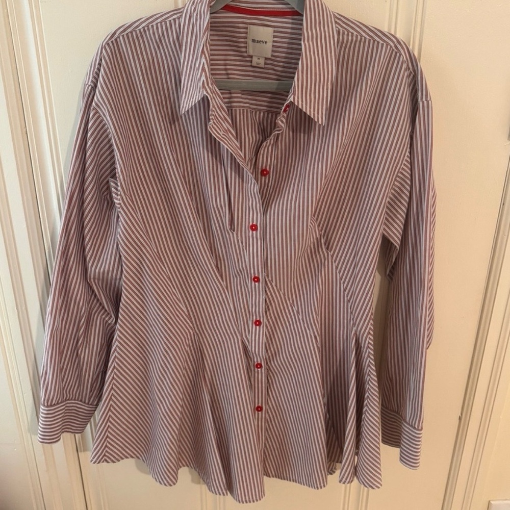 Anthropologie Red and White Striped Blouse